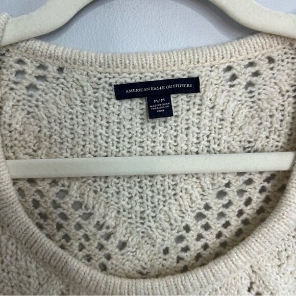American Eagle Outfitters Light Cream Crew Neck Knit Textured Sweater Medium - Picture 3 of 6